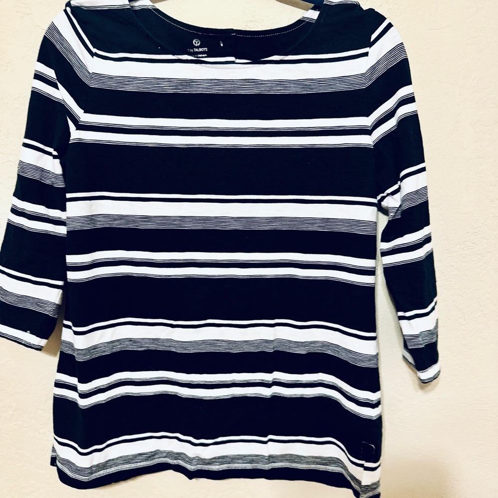 Talbots Black and White Striped Long Sleeve Top size Small EUC